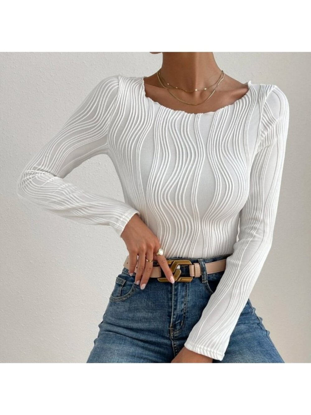 White Frenchy Silky Textured  Round Neck Tee